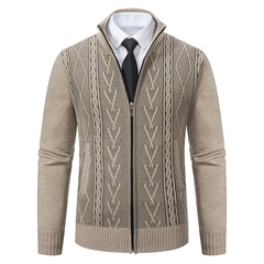Casual Stand-up Collar Sweater Fashion Jacquard Zip-up Knitted Cardigan Tops Men's Clothing