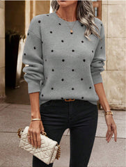 Fashion Polka Dot Print Pullover Sweater Casual Long-sleeved Knitted Tops Women's Clothing