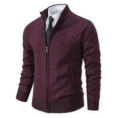 Casual Stand-up Collar Sweater Fashion Jacquard Zip-up Knitted Cardigan Tops Men's Clothing