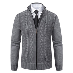 Casual Stand-up Collar Sweater Fashion Jacquard Zip-up Knitted Cardigan Tops Men's Clothing