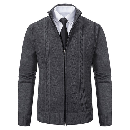 Casual Stand-up Collar Sweater Fashion Jacquard Zip-up Knitted Cardigan Tops Men's Clothing
