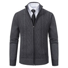 Casual Stand-up Collar Sweater Fashion Jacquard Zip-up Knitted Cardigan Tops Men's Clothing