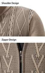 Casual Stand-up Collar Sweater Fashion Jacquard Zip-up Knitted Cardigan Tops Men's Clothing