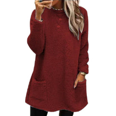 Women's Fleece Pullover Long Sweater With Pockets Winter Warm Thinken Sweatershirt Casual Long Sleeve Plush Tops Hoodie Coat Streetwear Fall Loose Outfits Hoodie Tops