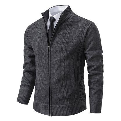 Casual Stand-up Collar Sweater Fashion Jacquard Zip-up Knitted Cardigan Tops Men's Clothing