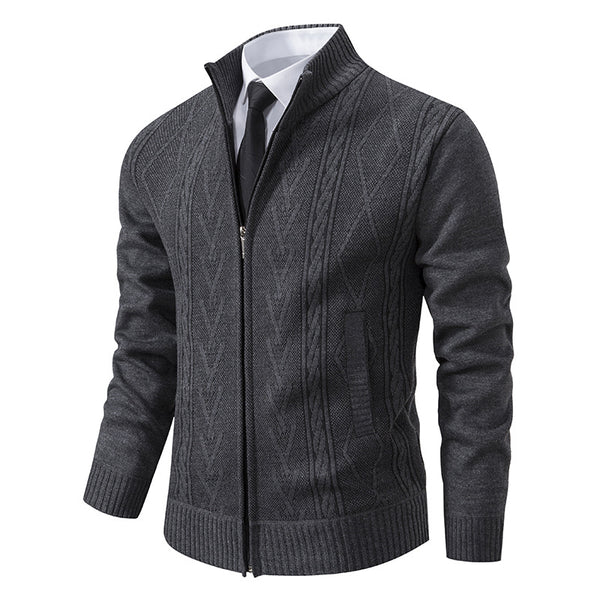 Casual Stand-up Collar Sweater Fashion Jacquard Zip-up Knitted Cardigan Tops Men's Clothing