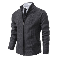 Casual Stand-up Collar Sweater Fashion Jacquard Zip-up Knitted Cardigan Tops Men's Clothing