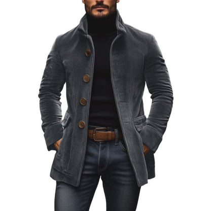 Men's Jacket Winter Stand Collar Button-up Coat Casual Blazer Outerwear Clothing